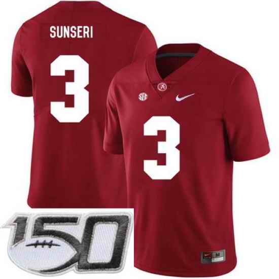 Alabama Crimson Tide 3 Vinnie Sunseri Red Nike College Football Stitched 150th Anniversary Patch Jersey